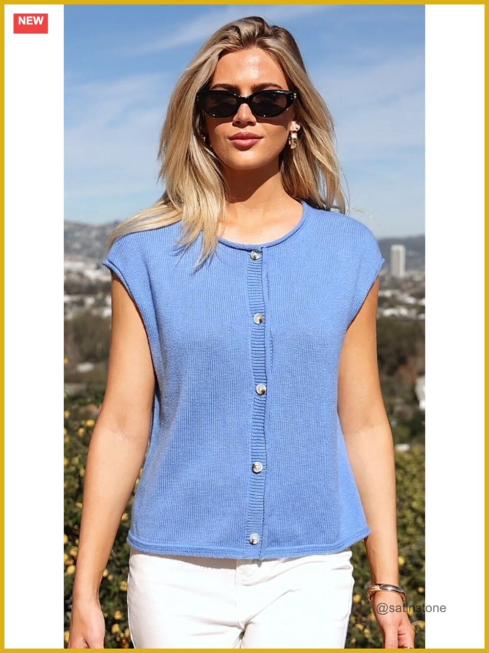 Sweater Vest Cap Short Sleeve Button Down Cardigan Lightweight Loose Knit Top - Picture 6 of 6